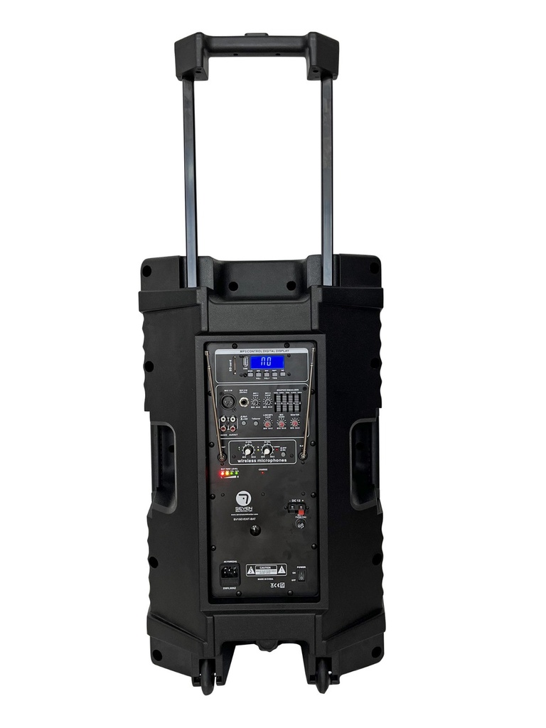 Altavoz con batería portátil 2 micros UHF USB BT TWS 1000W Seven. Mod. SV15EVENT-BAT