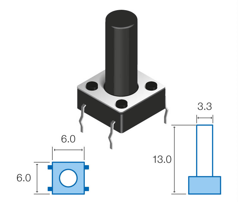 Micropulsador tacto 6x6x13 mm. Mod. SW058