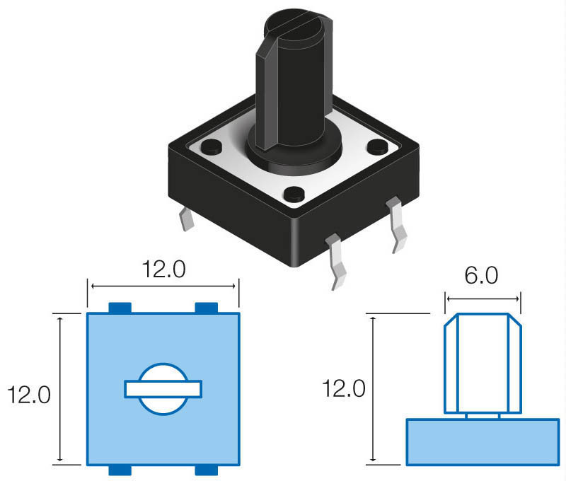 Pulsador de tacto SMD 12,0x12,0mm. Mod. SW084