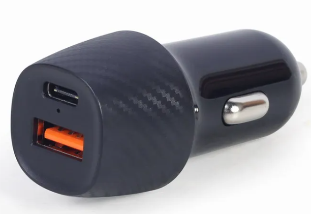 [TAUCA2PDQC20CAR01] Cargador de coche rápido 2 puertos USB y tipo C QC 3.0 12-24V 18W. Mod. ASCHCAR2PQCBK