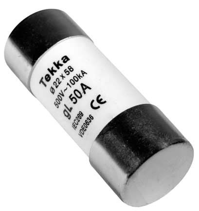 FUSIBLE CERÁMICO CILÍNDRICO 22X58 MM T-2 50 A. MOD. TE-4031