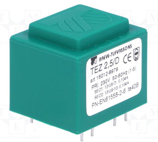 [TEZ25D1212VTME] Transformador cerrado 2.5VA 230VCA 2X12V 2X104.1mA PCB. Mod. TEZ2.5/D230/12-12V
