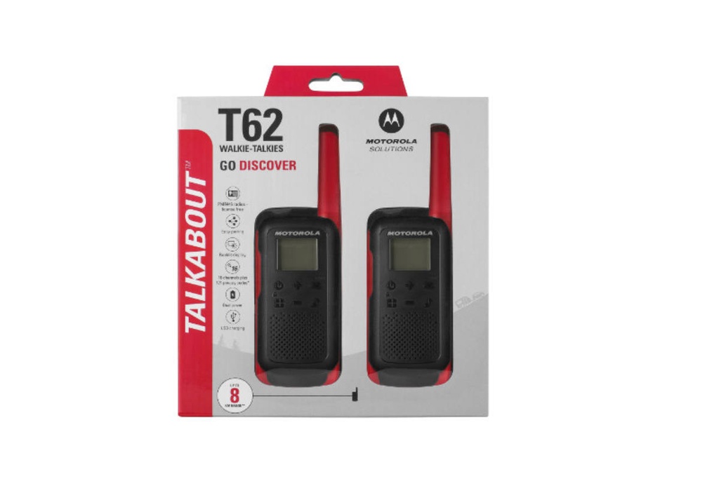 Pareja de walkie talkies 8km Motorola rojo. Mod. TLKR T62 rojo