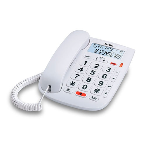 Teléfono fijo sobremesa blanco con teclas grandes Alcatel. Mod. TMAX20
