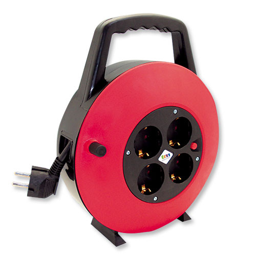 bobina enrollable de 10 metros y cuatro enchufes H05VV-F 3G1.0-1.5mm2. Mod. TMUAD610E
