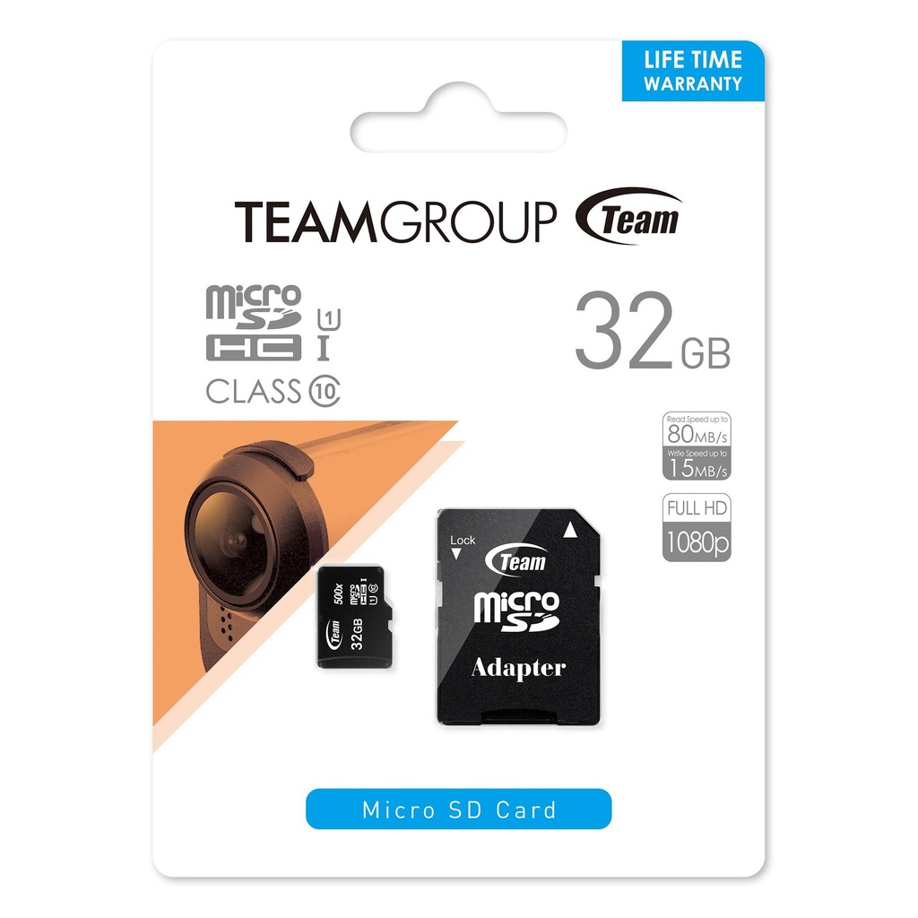 Tarjeta micro SD HC 32 GB más adaptador Team Group. Mod. TUSDH32GCL10U03