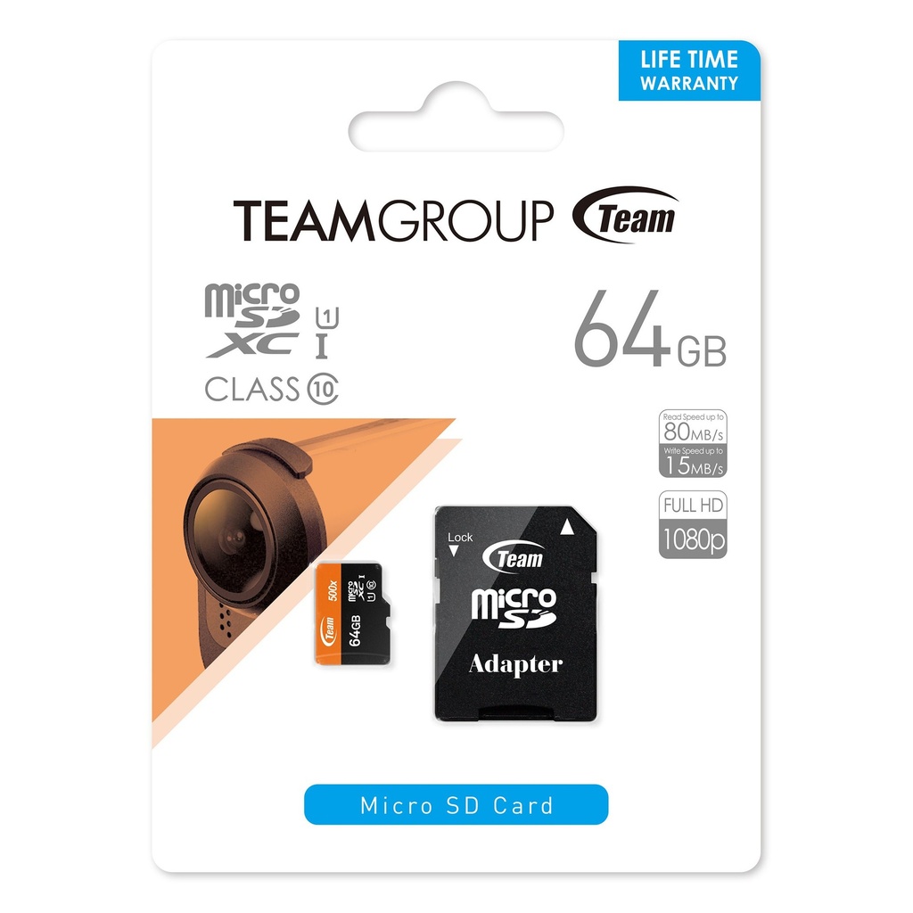 Tarjeta micro SD HC 64 GB más adaptador Team Group. Mod. TUSDX64GUS03