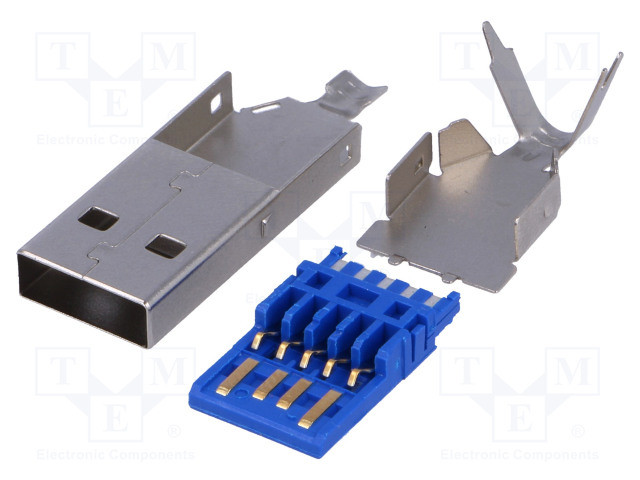 Conector USB A macho soldar USB 3.0. Mod. USBA-W3.0
