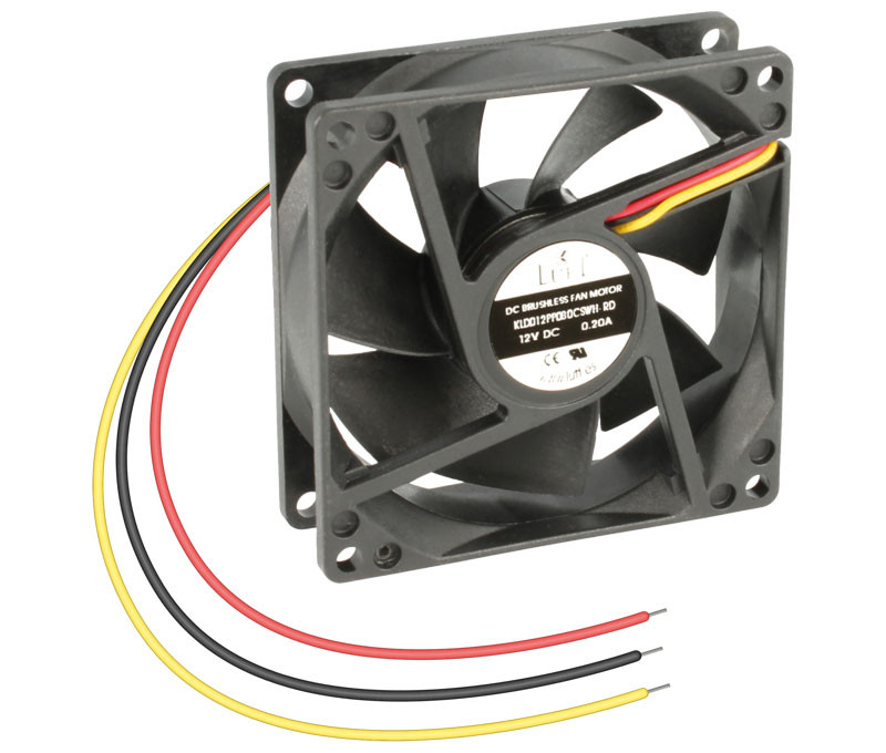 Ventilador 12VDC 80x80x25mm cojinete fricción 3 hilos . Mod. VEN031