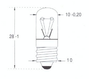 LAMPARA TUBULAR 10x28 E10 6,5V 150mA W475