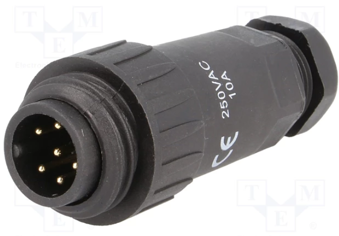 Conector macho aéreo WA22 7 pin IP67 para soldar 10A. Mod. WA22J7TE1III