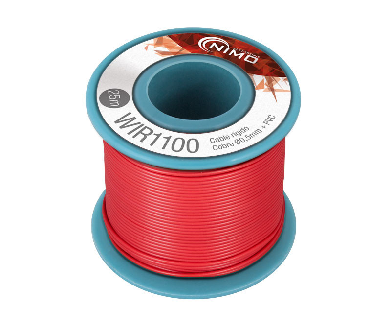 Cable rígido 0,5mm/25mts Rojo cobre estañado