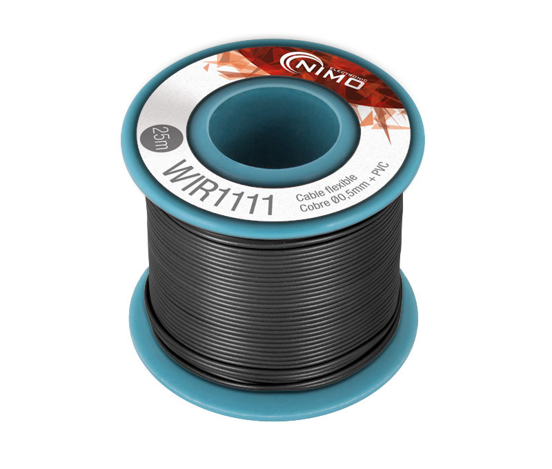 Cable flexible 0,5mm, cobre estañado, Negro 25m. Mod. WIR1111