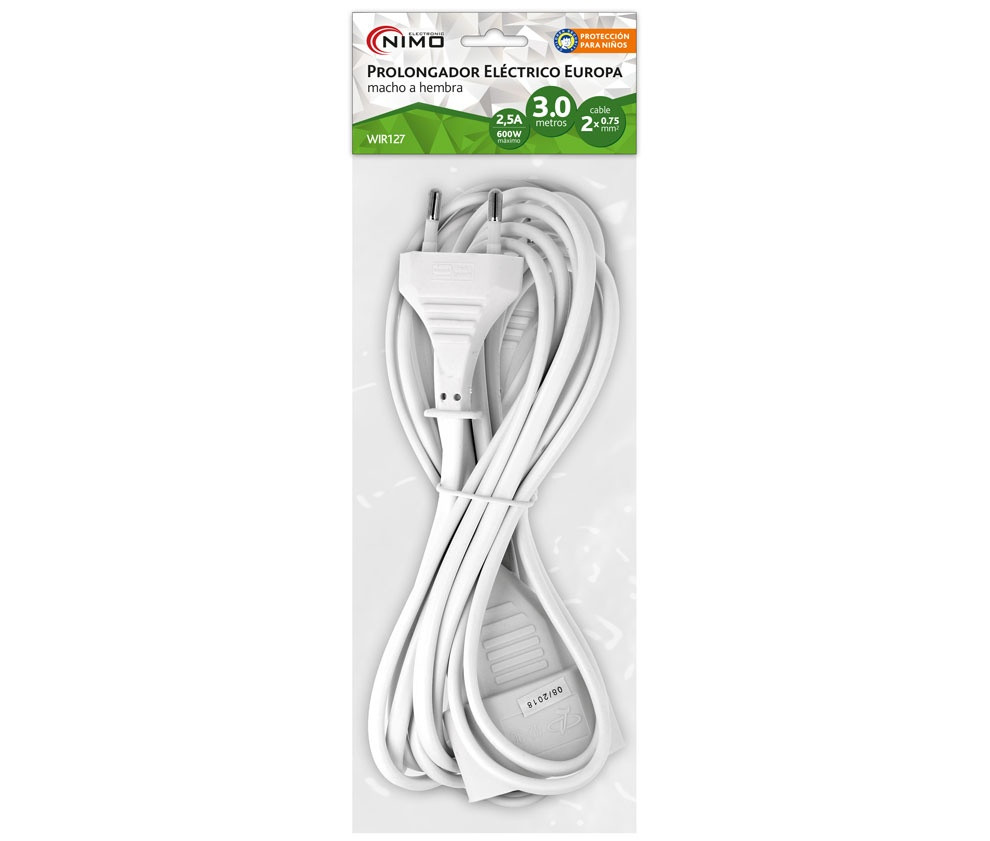 Prolongador de red 4,0mm macho - hembra 3M blanco. Mod. 430027G