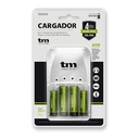 Cargador de pilas AA/AAA + 4 pilas recargables. Mod. TMBCR010