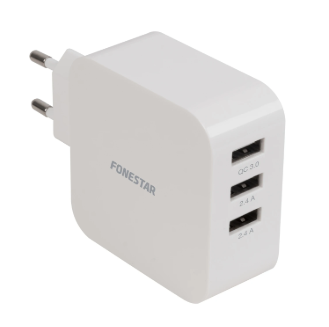[USBPOWER3FAST] Cargador triple USB 36 W 7'8 A Fonestar. Mod. USBPOWER-3FAST