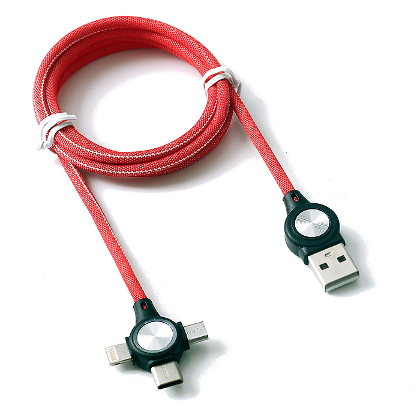 Conexión USB macho 3 en 1 micro USB, lighting y tipo C 2A 1metro. Mod. IN40-00032