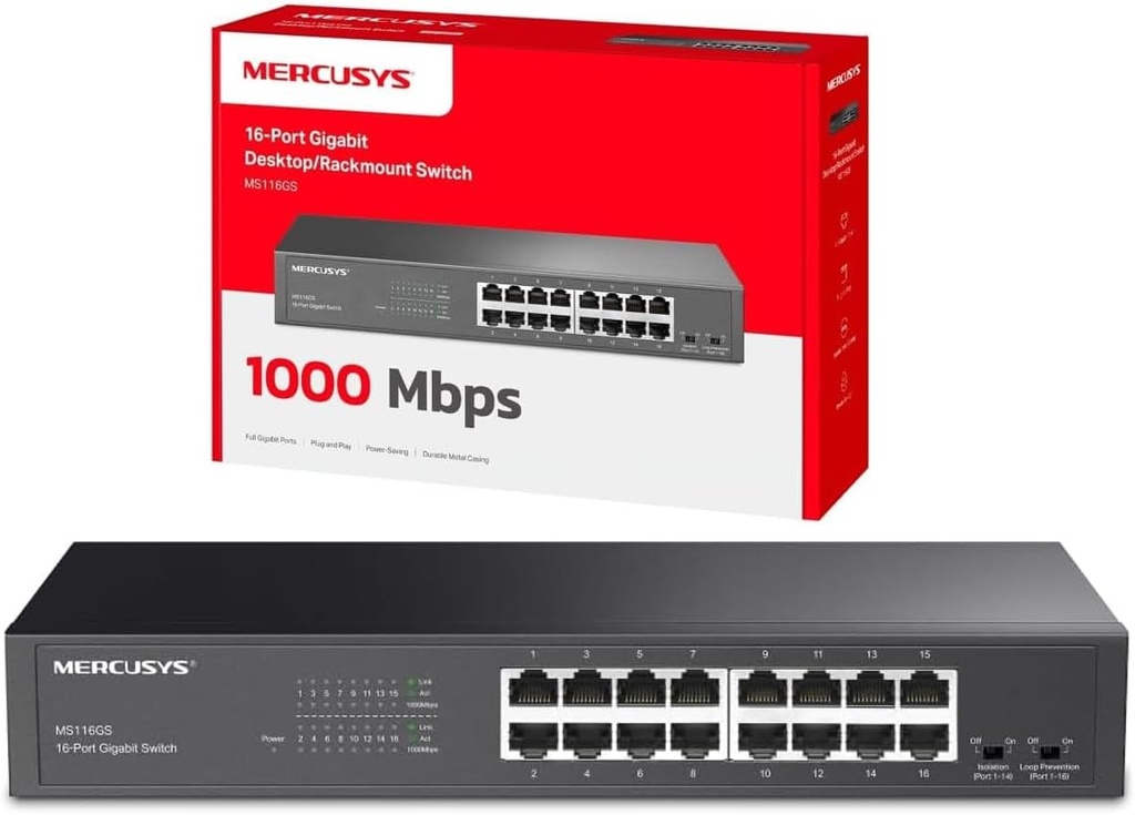 Switch 16 puertos Gigabit Ethernet (10/100/1000) Mercusys. Mod. MS116GS