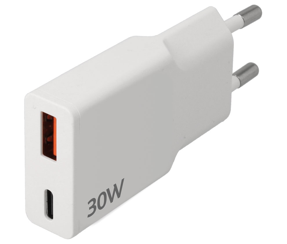 Cargador rápido USB Tipo-C PD/QC + USB-A QC 30W. Mod. CAR434