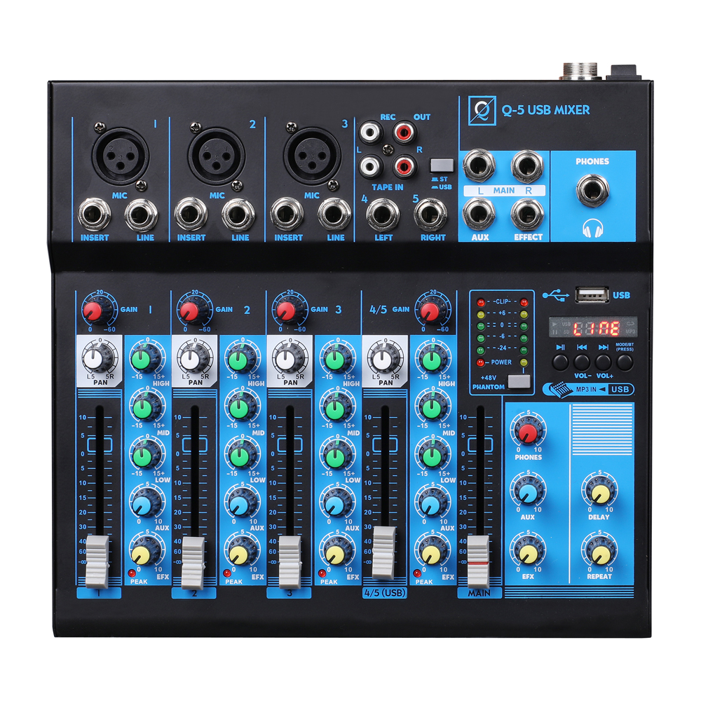 Mesa de mezcla 5 canales USB bluetooth OQAN. Mod. Q5 MK2 USB
