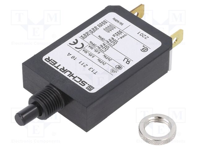 Interruptor magnetotérmico 18A 240VAC 28VDC. Mod. T13-211-18