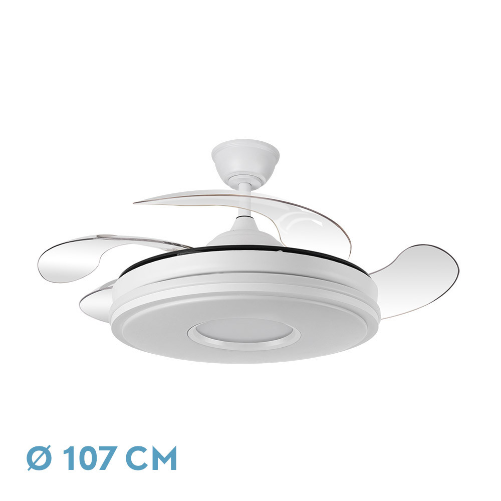 Ventilador de techo aspas retráctil 59W motor DC CCT DANI blanco. Mod. 165391401