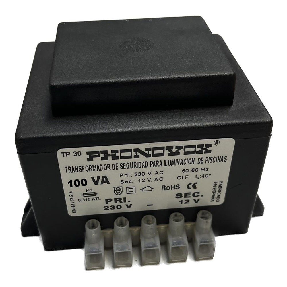 [31738ELK] Transformador piscina 100VA 230V a 12VAC Phonovox. Mod. TP31100