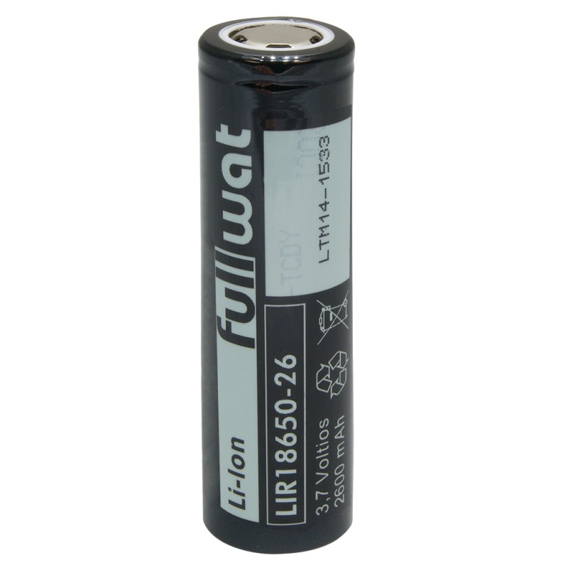 Batería recargable cilíndrica de Li-Ion. 3,7Vdc / 2,600Ah FULLWAT. Mod. LIR18650-26