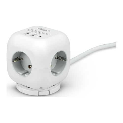 Base múltiple Kubo 3 tomas + USB A + USB C 20W blanco cable 1,4m Garza. Mod. 420062C