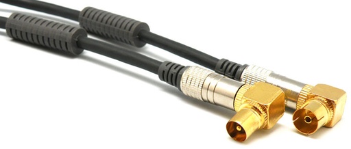 [0680LELG] Conex. TV, Macho - Hembra, Acodado, con ferritas 1.5m