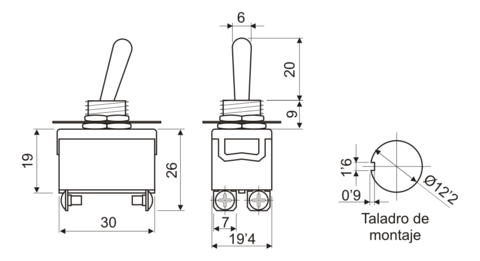 [11466IEDH] Interruptor palanca bipolar tornillo ON-OFF 10A 250VAC. Mod. TSP201AAA1