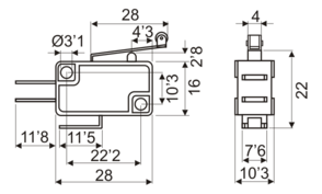 [11496P3EDH] Microinterruptor con palanca de 28 mm + Rueda Electro DH Mod. 11.496/P/3