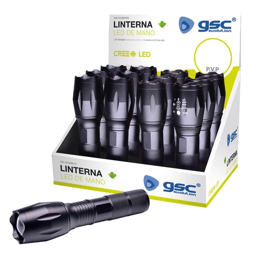 [201825014GSC] Linterna LED de mano 10W zoom pilas GSC. Mod. 201825014