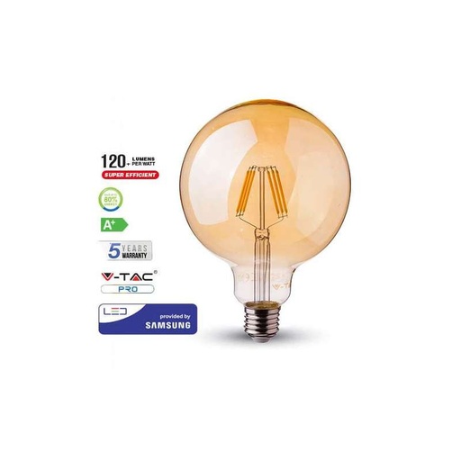 [291EFI] Bombilla LED E27 Samsung Filament Globo Amber Cover G125 2200K 6W. Mod. 291