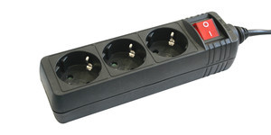 [36202NEDH] Base múltiple negra 3 tomas c/interruptor 1.5 metros Electro DH. Mod. 36.202/N