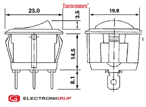 [3976ELE] INTERRUPTOR 3P. ON-OFF, Ø23mm 125V. 10A (250V. 6A). Mod. 3976