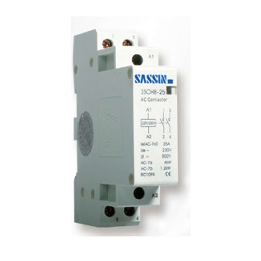 [3SCH25SAS] Contactor modular 2P NO 25A 230VAC SASSIN. Mod. 3SCH8-25