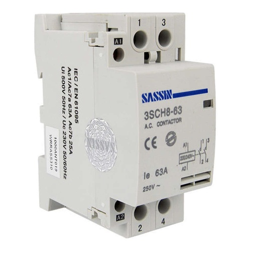 [3SCH63SAS] Contactor modular 2P NO 63A 230VAC SASSIN. Mod. 3SCH8-63