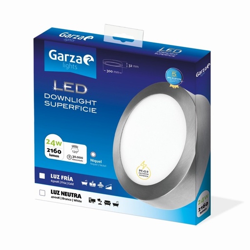 [401447GAR] Downlight Superficie LED Circular 24W Ø300 Niquel. Mod. 401447
