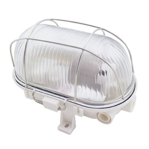[000700643GSC] Aplique oval plástico blanco rejilla metálica E27. Mod. 000700643