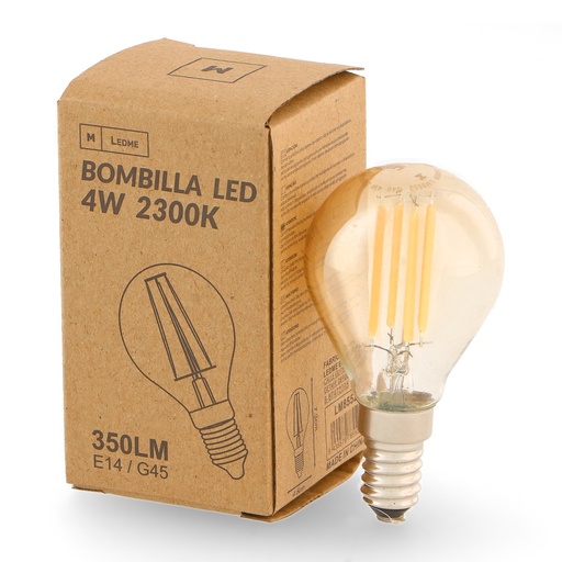 [LM8552] Bombilla Led Filamento E14 G45 4W ámbar. Mod. LM8552
