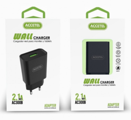 [AC330BSUR] Cargador móvil USB 2.1A negro Accetel. Mod. AC300B