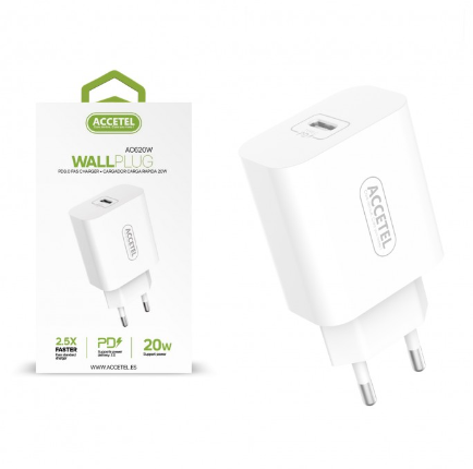 [AC620WSUR] Cargador De Pared carga rápida Type-C 3.0A 20W Accetel. Mod. TMUAD113