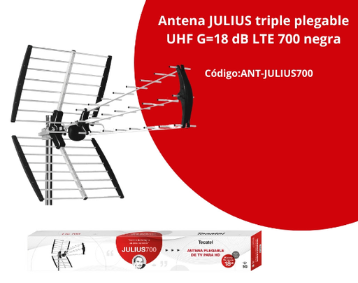 [ANTJULIUS700TEC] Antena Tecatel triple UHF 18dB LTE 700 negra. Mod. ANT-JULIUS700