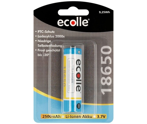 [BAT505ELM] Batería pila recargable 3.7V 2500mAh LI-ION IRC18650. Mod. 009000187