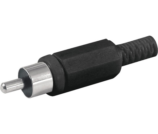 [CON214ELM] Conector RCA macho con protector de cable negro. Mod. AU7000003
