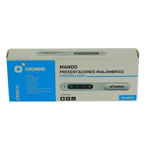 [CR0854ENU] MANDO PRESENTACIONES INALÁMBRICO PUNTERO LÁSER BLANCO CROMAD. Mod. CR0854