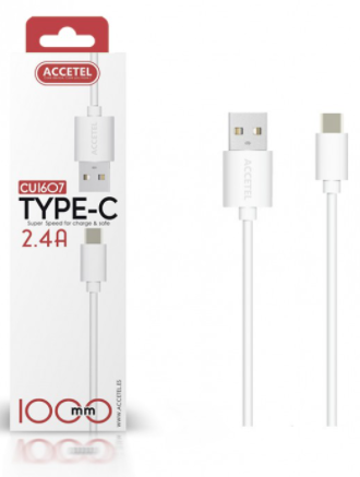 [CU1607SUR] Conexión USB Tipo C 2.4A blanco 1metro Accetel. Mod. CU1607