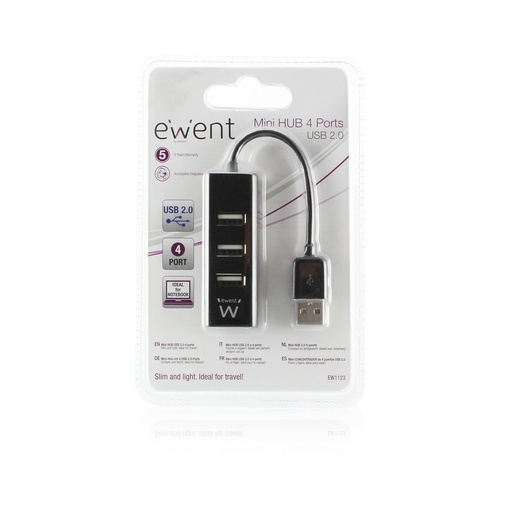 [EW1123MEG] Hub USB 4 puertos USB 2.0 negro. Mod. EW1123