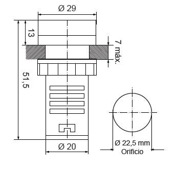 [FC22CCV] Piloto voltímetro digital (tras cuadro) Ø 22,5 mm 5 - 60 VDC verde. Mod. PV22
